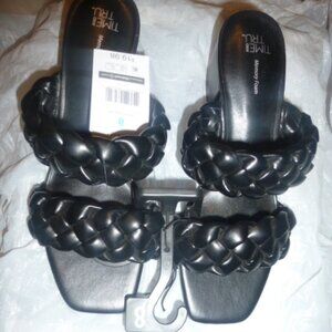 Black Woven Two-Band  Braided Slide Sandals Heels with Memory Foam Insole Sz 8